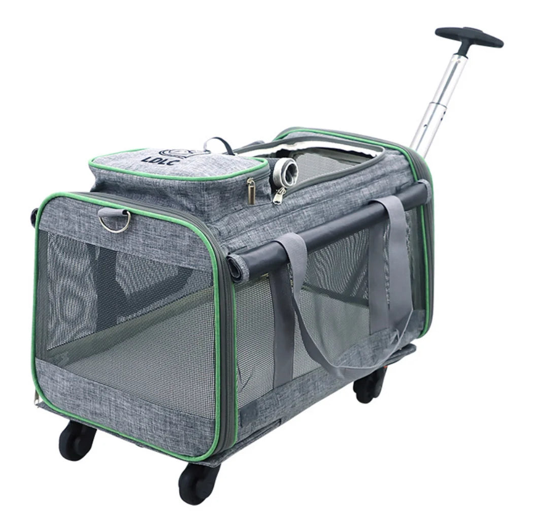 Detachable Universal Wheel Folding Multi-function Oxford Print Button Closure Eco-Friendly Portable Trolley Cat Bag
