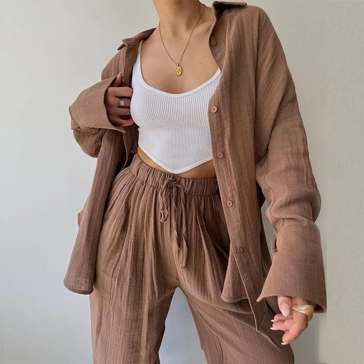 2024 Autumn Middle East Women Clothing Simple Shirt High Waist Pants Casual Women Set