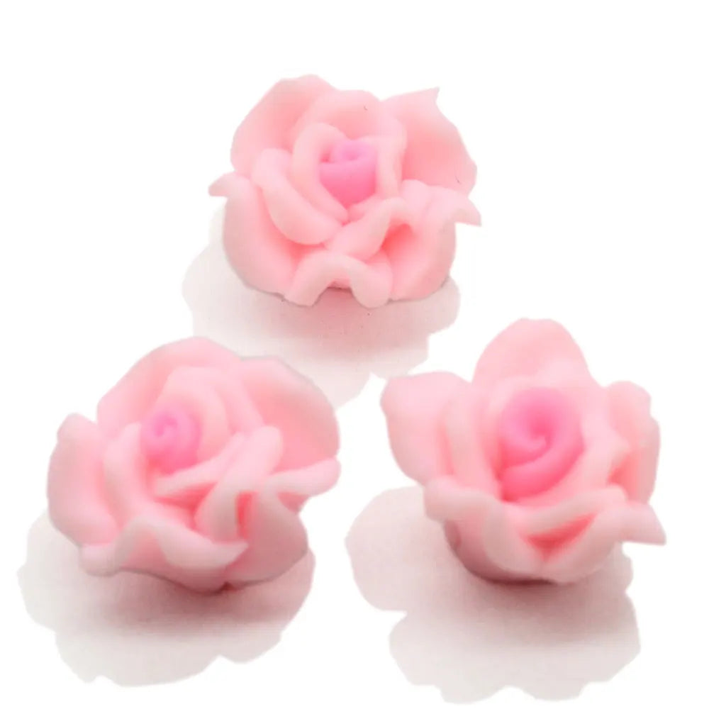 100pcs 14mm Handmade Polymer Clay Flower Loose Spacer Beads Miniature Rose Flowers for DIY Necklace Bracelet Jewelry Crafts
