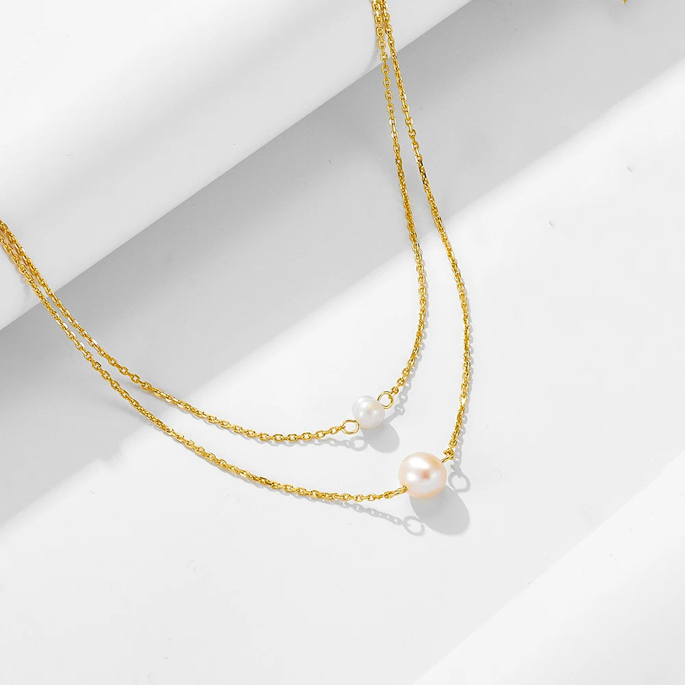 Fashion Jewelry 925 Sterling Silver Pearl Necklaces Natural Freshwater Pearls Double Layer Chain Gold Plated Necklaces for Women