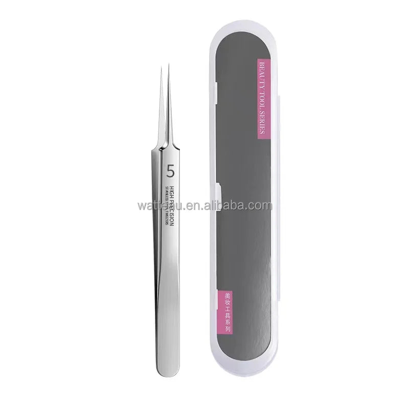 Ultra-Fine No. 5 Stainless Steel German Tweezers Salon-Use Eyelash Scrape Tool for Blackhead Pimple Acne Beauty Artifact Free