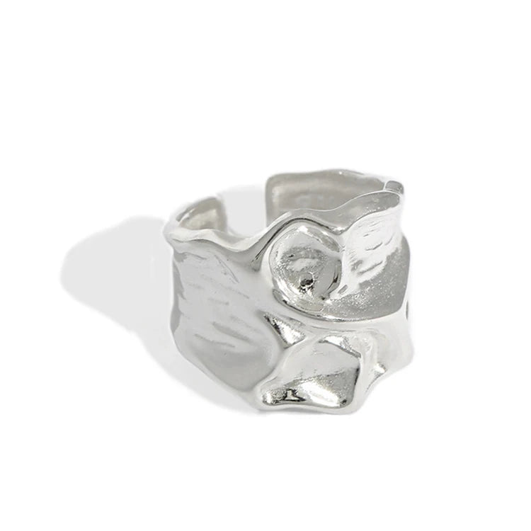 WMJT465 Fashion Irregular Concave Convex Sterling Silver 925 Ring Width Open Finger Wide Ring for Women Men