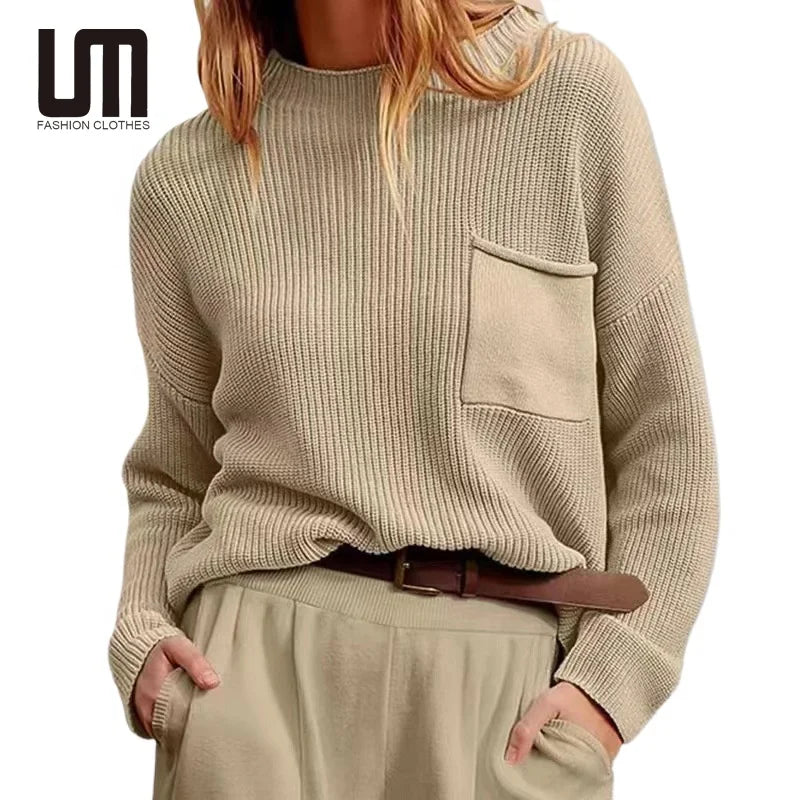 OEM New Arrival Winter Elegant Ladies Clothing Loose O Neck Long Sleeve Pullover Knitted Sweater