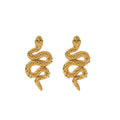 Classic Titanium Steel 18K Gold Plated Snake Style Texture White CZ Inserted Drop Earrings for Women