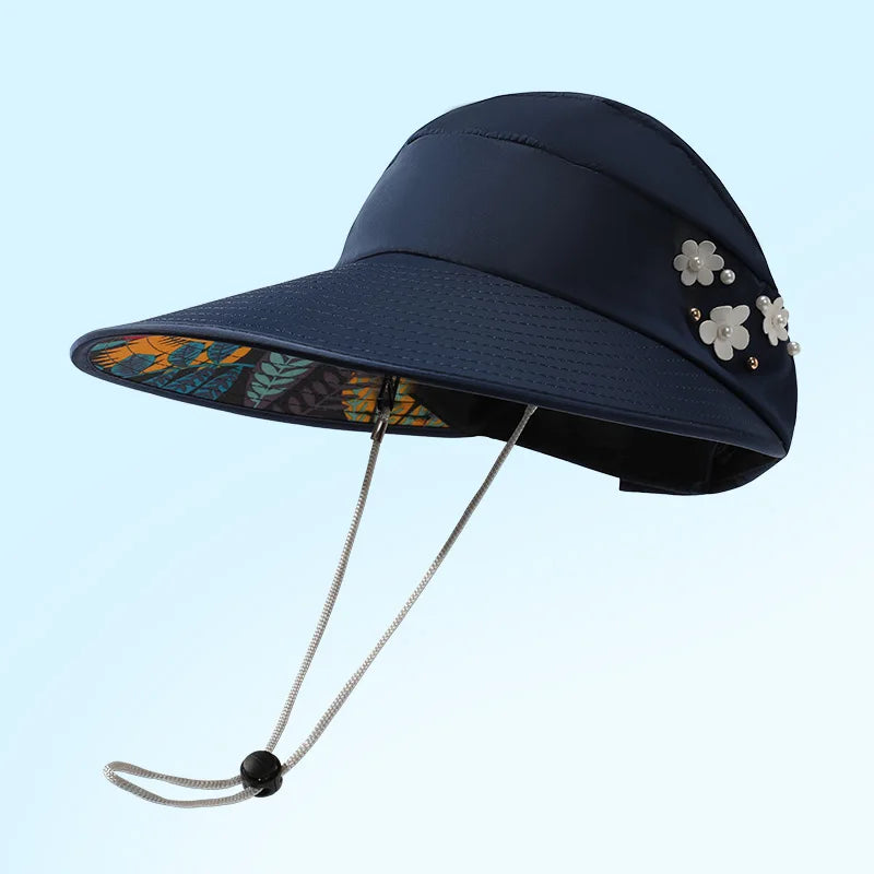 Wholesale Windproof Rope Travel Visor Caps Summer Women Sun UV protection Beach Hat