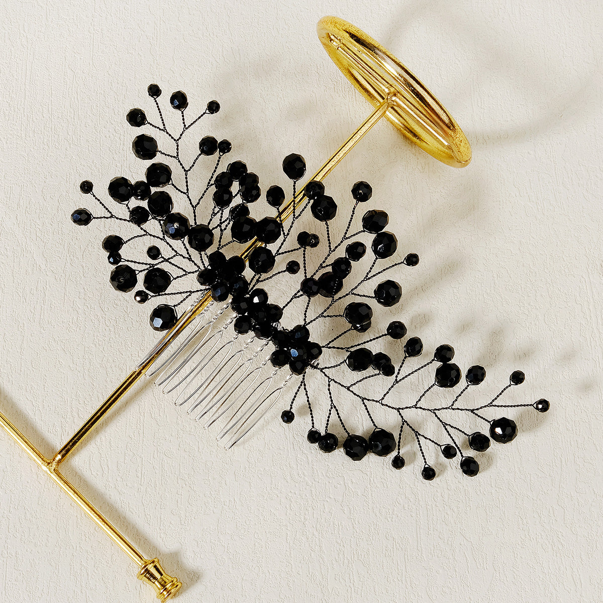 Handmade Beaded Hair Accessories Headpieces Jewelry Wire Black Crystal Wedding Bridal Pearl Hair Side Comb