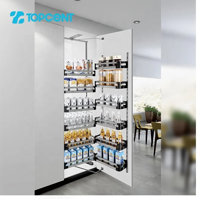 Topcent Kitchen Fittings Pantry Organizer Soft Close Storage Basket Unit Tall Pull Out Kitchen Basket