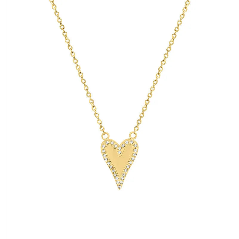 Non Tarnish Romantic Fine Jewelry 18k Gold Plated Gemstone Love Heart Pendant Cubic Zircon Stainless Steel Cz Heart Necklace