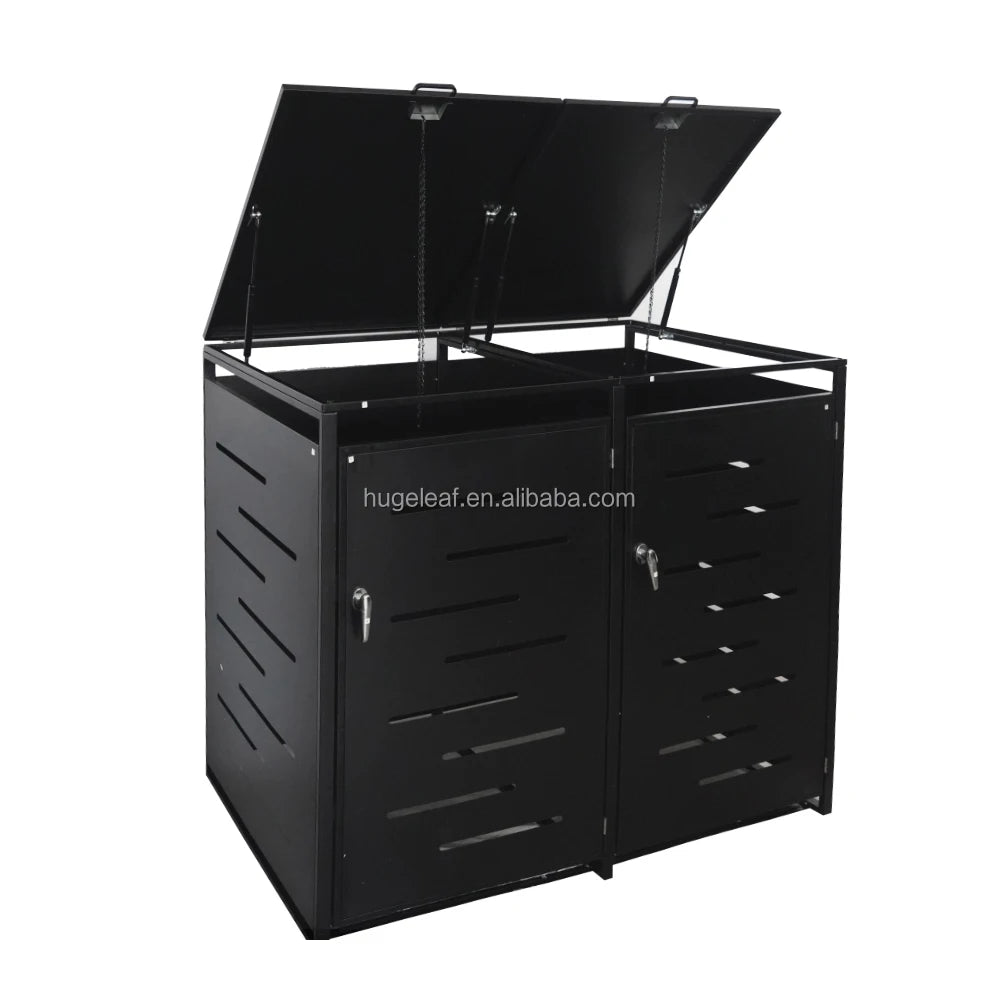 Double Steel Wheelie Rubbish Bin Cover Outdoor Garden Garbage Bin Storage Shed with Lockable Doors