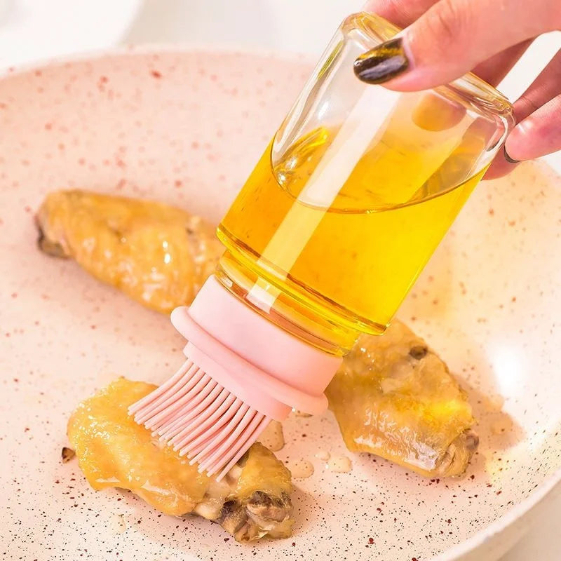 Silicone Brush Head Oil Bottle Kitchen High Temperature Resistant Dustproof Seasoning Bottle Outdoor Barbecue Glass Brush