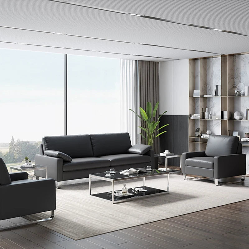 Modern Stainless Steel Frame Leather Sofa Set Luxurious Sectional Furniture for Home Office Bedroom Hospital or Hall Use