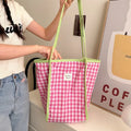 Sweet Plaid Women's Shoulder Bag Large Capacity Ladies Shopping Bags Retro Contrast Color Female Beach Handbags Casual Tote