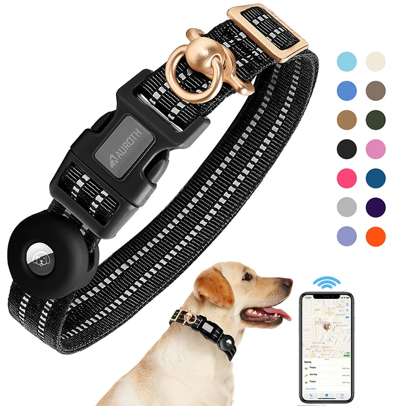 Waterproof Integrated Nylon Dog Collars with Air Tag Holder  Adjustable Reflective GPS Airtag Dog Collar for Medium Large Dogs