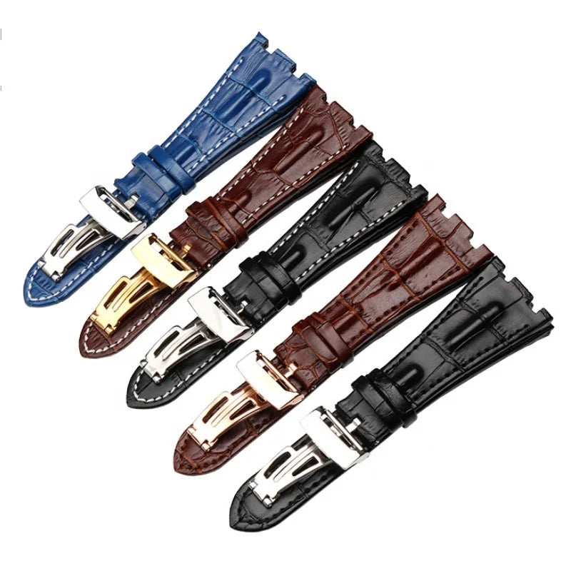 28mm Genuine Crocodile Embossed Leather Watch Wrist Strap Band Fashionable Replacement for Offshore Use