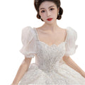 New Lace Strapless Short Sleeve Embroidery Diamond Sequin Floral Appliques Crystal Long Train Modern Draped Wedding Dresses
