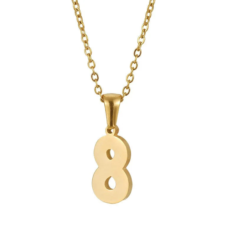Qiuhan Simple 18K Gold 0-9 Number Pendant Couple Stainless Steel Lucky Number Necklace