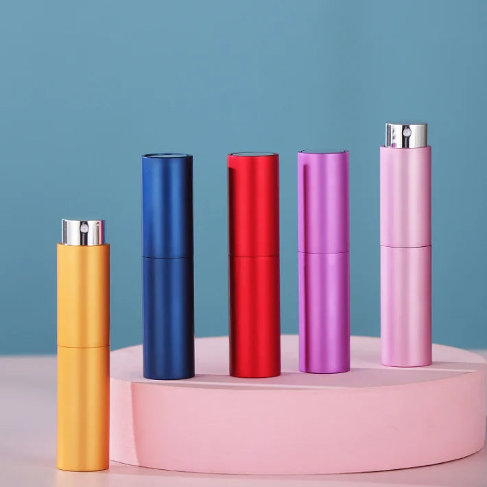 Aluminum Fine Mist Cosmetic Packaging 5ml 10ml Empty Twist Rotating Glass Perfume Spray Bottle