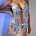 Sliver Golden Sparkling Fringe Dance Dress Jazz Salsa Latin Dance Skirt Belly Hip Scarf Stage Wear Performances Outfit for Women