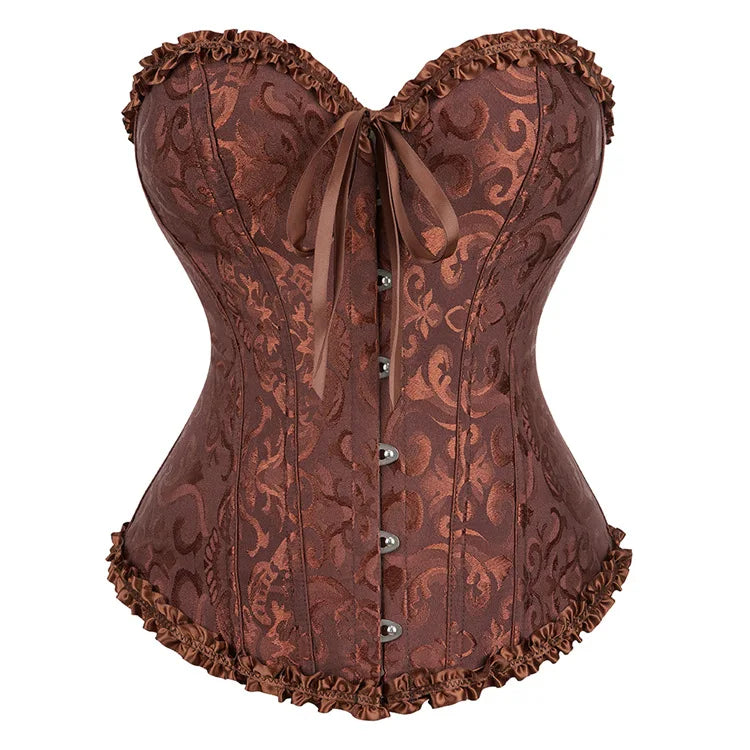 Wholesale Xxxxxxl Big Girl Sexy Lady Strapless Jacquard Lace up Corset Overbust Court Style Corsets
