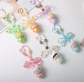 New Solid Color Frog Doll Pendant Jelly Glass Rice Beads Double Bow Keychain Bag Pendant
