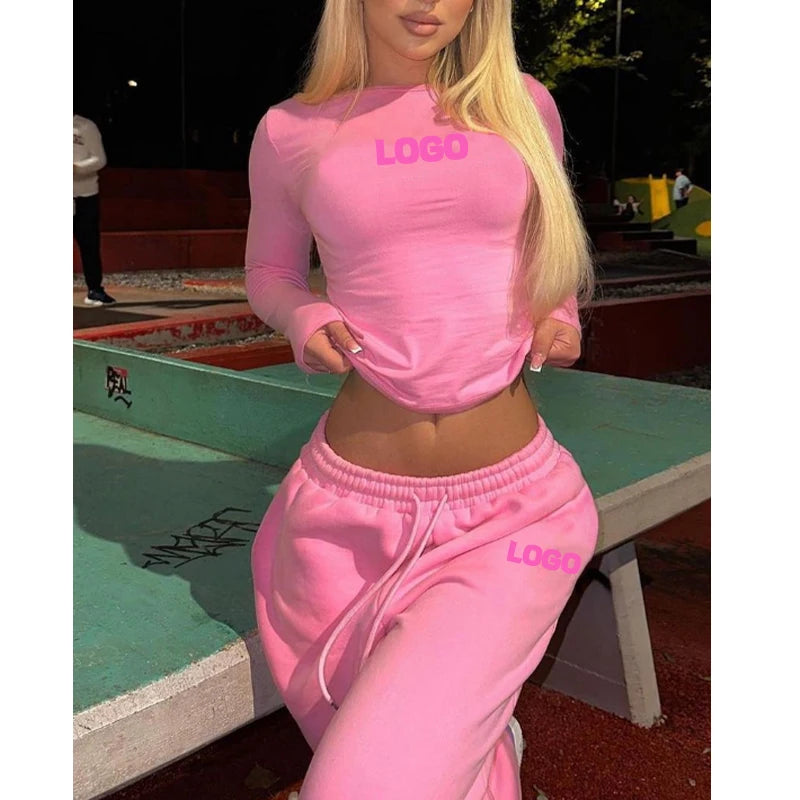 F230681 Custom 2 Piece Long Sleeve Crop Top and Pants Set for Women 2026 Women Clothes Jogger and Shirt Loungewear Women Sets