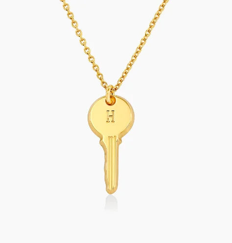 Custom Engrave Personalized 18K Gold Plated Initial the Key Unique Solid 925 Sterling Silver Women's Pendant Necklace