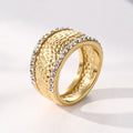 Hammered Design Shining Zircon Engagement 18k Gold Plated Stainless Steel Women Jewelry Diamond Basket Weave Rings