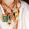 Hot Sales 18k Gold Plated Love Flame Flowers Blue Eyes woodpecker Heart Blue Brass Colorful Enamel Tarot Necklace for Woman