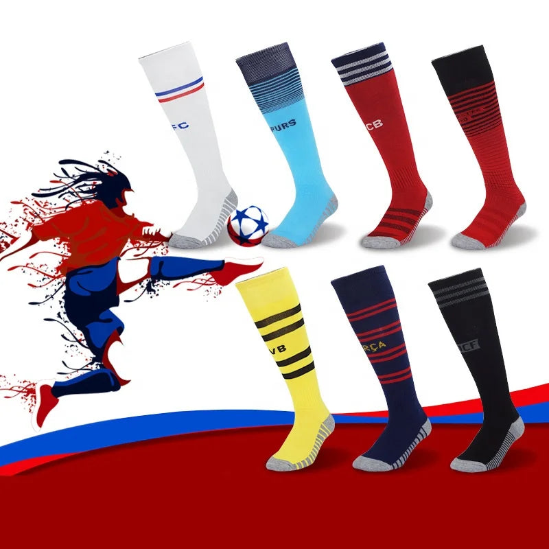 Wholesale Padded Terry Knee High Sports Softball Rugby Socks Kids Men Adult Baseball Football Logo Pattern Soccer Socks