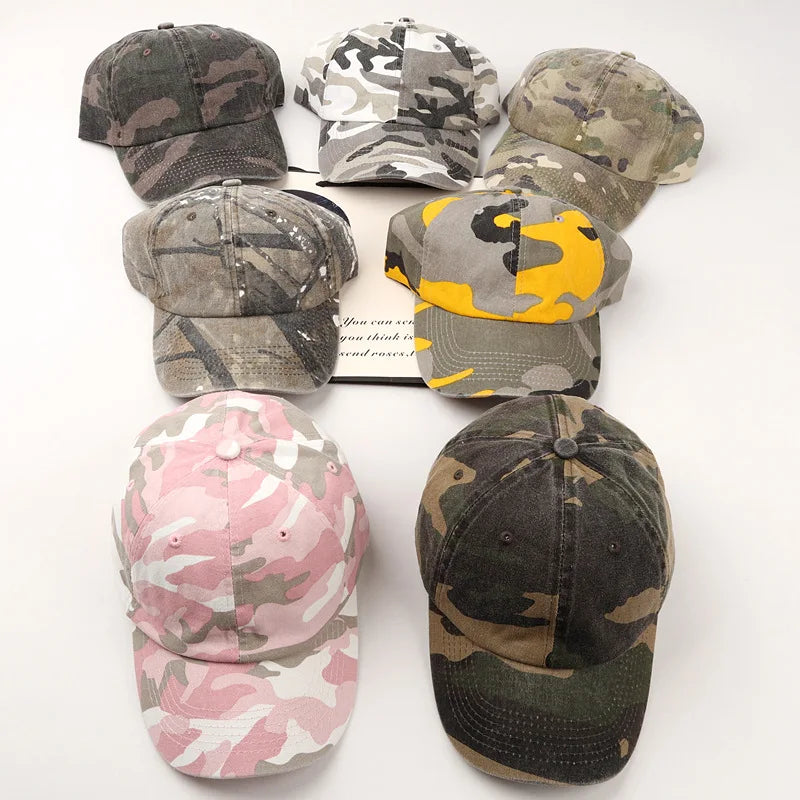 Wholesale Camo Camouflage Washed Old Coated Retro Vintage Adjustable Fitted Washed Cotton Baseball Caps