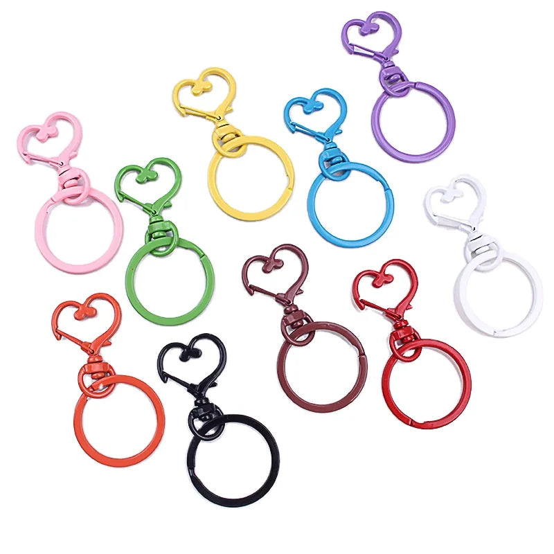 30mm*60mm Wholesale Heart-Shaped Spray Paint Metal Key Buckle With Ring Key Chain Sets Metal Crafts Hardware Accessories