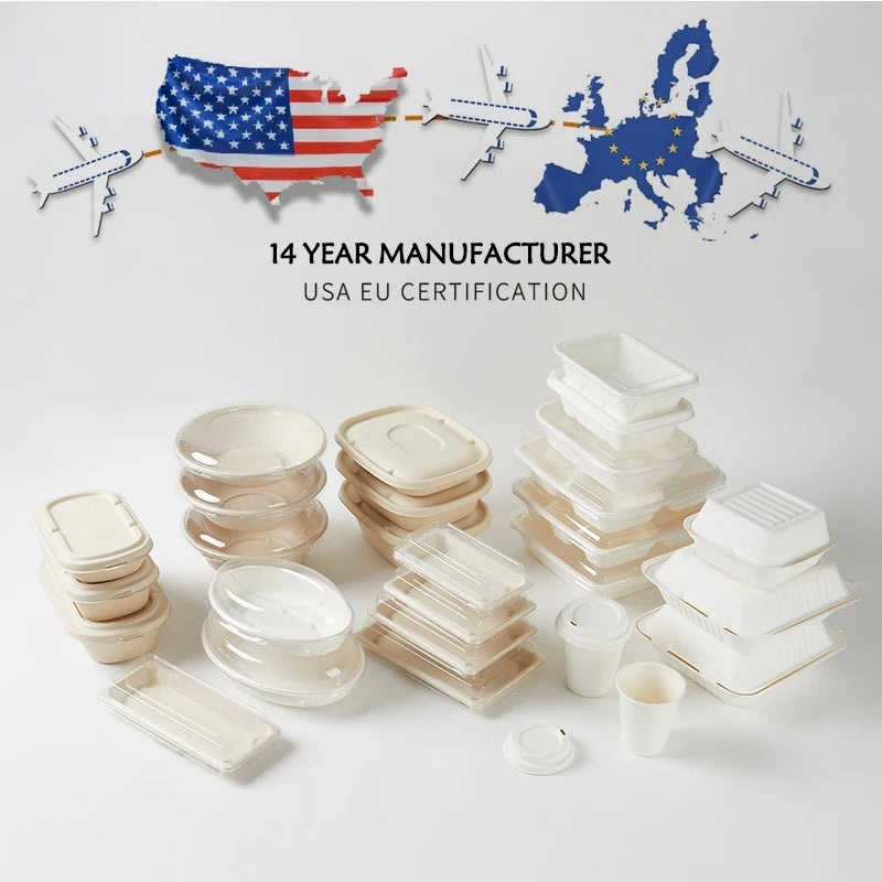 Compostable 3 Compartment Bagasse Sugarcane Take Away Box Biodegradable Disposable Food Container Clamshell to Go Container