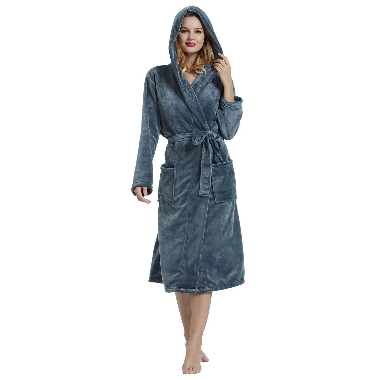 Wholesale Luxury Super Soft 100% Cotton Gray Color Hooded Velour Bathrobe with Customized logo for Hotel Spa