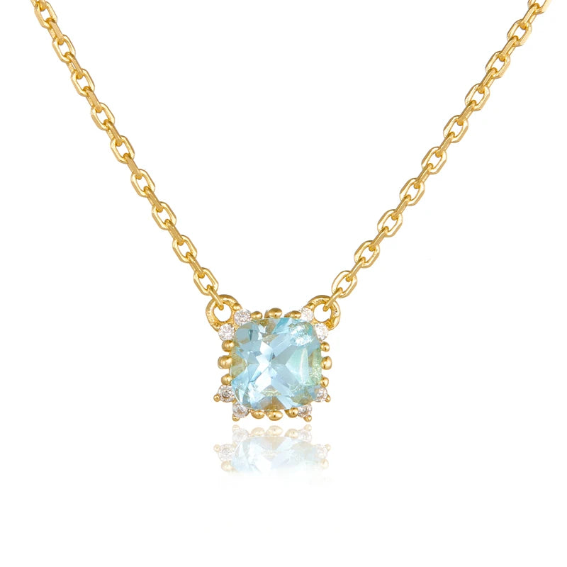 Original Design Zircon Jewelry Topaz Blue Geometric Charm Choker for Women Fine Necklace Sterling 925 Silver Jewelry Wholesale