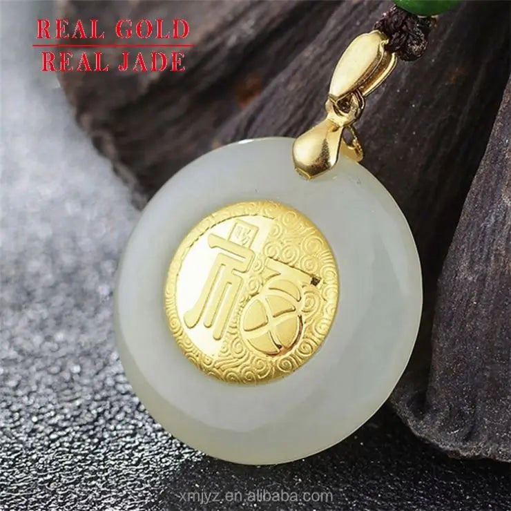 Certified Hetian Jade Inlaid With Gold Pure Gold New Blessing Safe Buckle Pendant Factory Wholesale Physical Store Source
