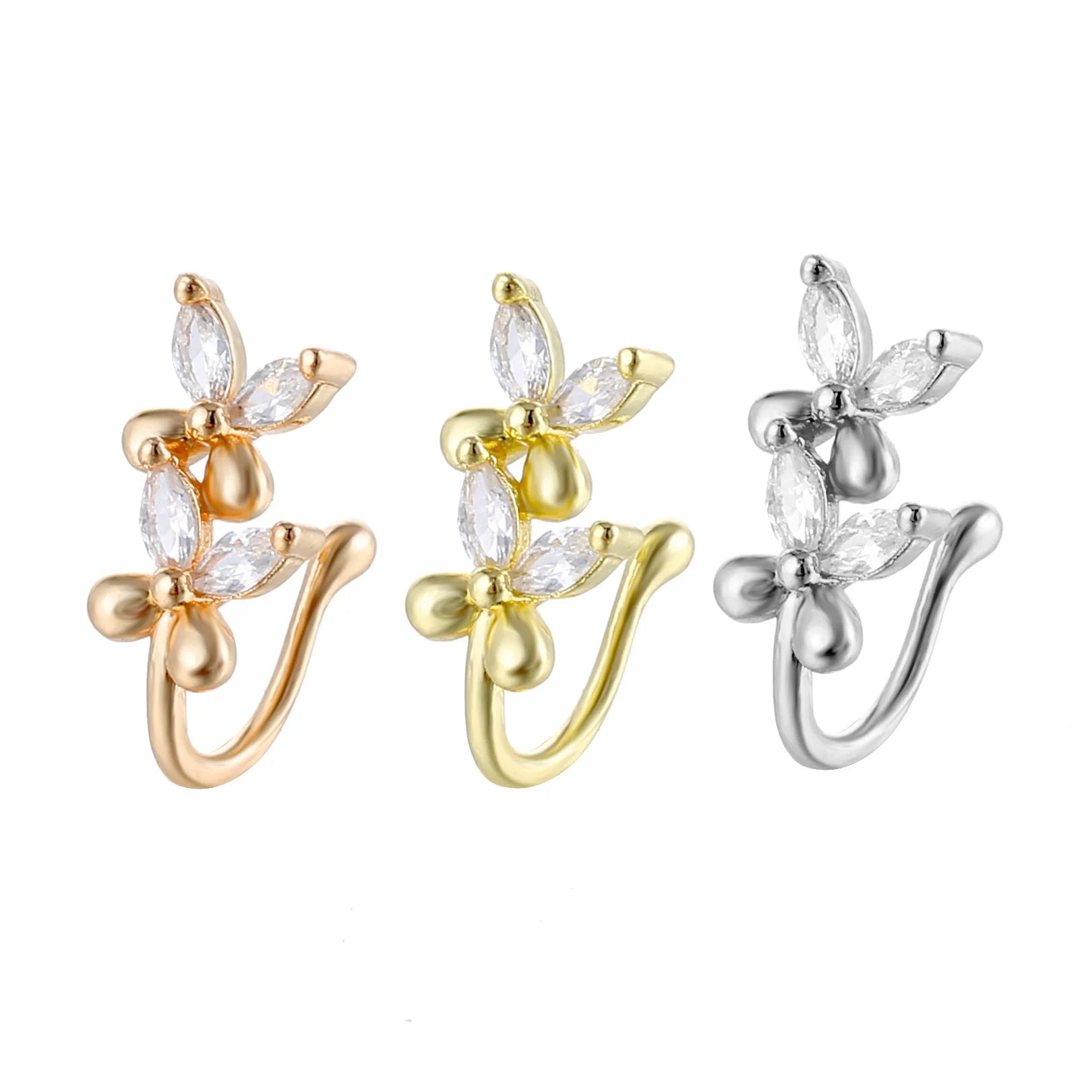 Trend Wholesale Copper Zircon Inlaid Shiny Multicolor butterfly 0.8cm*1.7cm Nose Clip for Women Jewelry