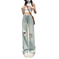 Wholesale High Waist Women Ripped Jeans 2024 Fashion Women Wide Leg Jeans Casual Women Denim Jeans