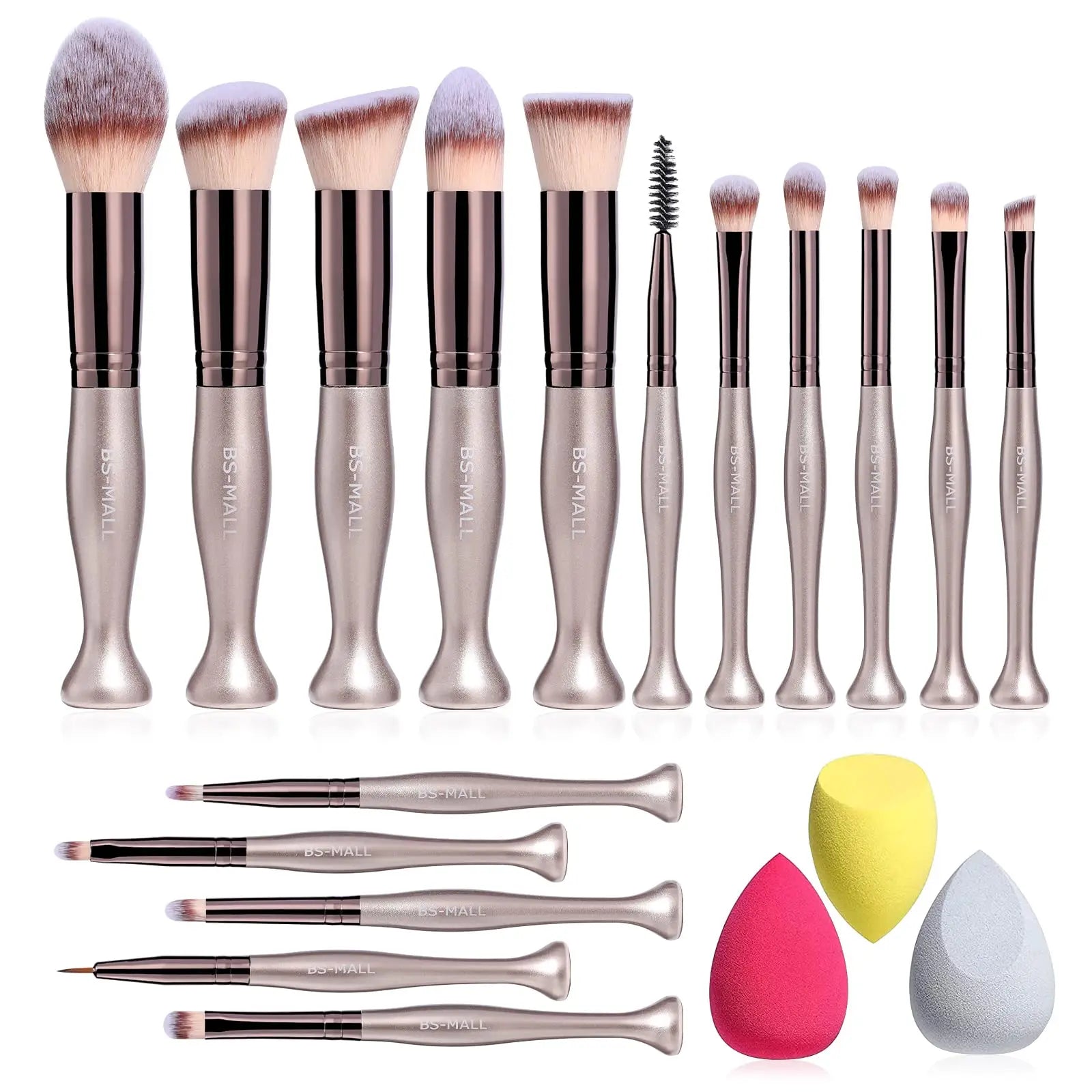 Premium Beginner Makeup Brush Set with Face Foundation Concealer & Eye Shadow Tools-Aluminum Ferrule Beauty Tool Kit