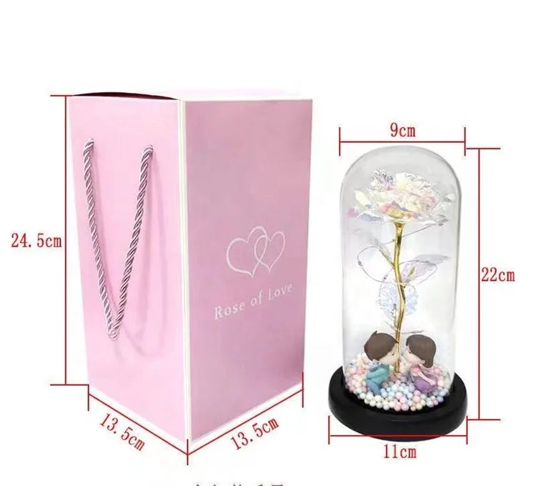 Q-1007  Direct Supply Customized Glass Dome Led Eternal Galaxy Rose for Valentine's Day Gift