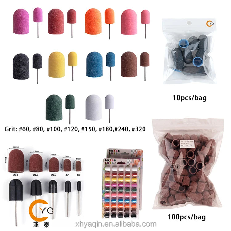 Yaqin 5mm/7mm/10mm/13mm/16mm Professional Orange Rubber Foot Care Pedicure Sanding Nail Bits Cap Mandrel
