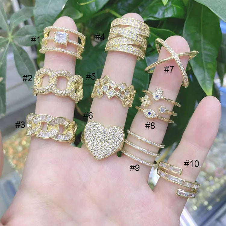 RM1489 Chic 18K Gold Petite Diamond CZ Baguette Wrapped Heart Multi Layer Leaf  Vine Stacking Rings Engagement Ring Gift for Her