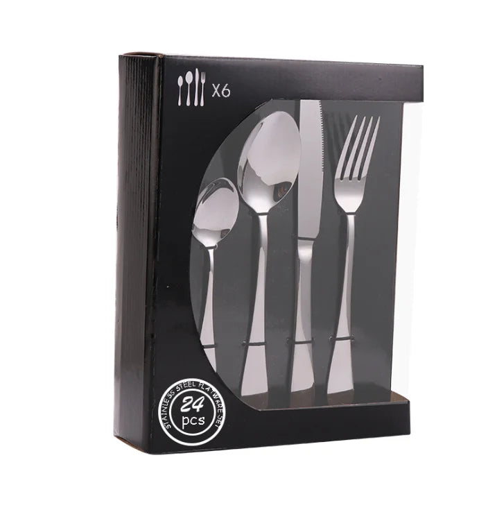 Mejor Vendedor Durable Brillante Pulido Cena Vajilla Cubiertos Juego De Cubiertos De Acero Inoxidable 24 Piezas De Plata