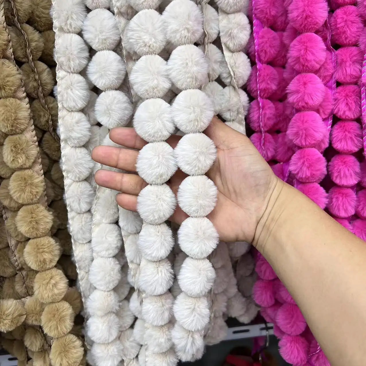 New Faux Rabbit Fur Tape Pom Trimming Ribbon Furry Fluffy Christmas DIY Scarf Collar 3.5cm Craft Sewing for Clothing Party Decor