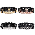 8mm Natural Black Matte Onyx Gold Crown Bracelet Jewelry Bead Black Real Mens Crown Bracelet