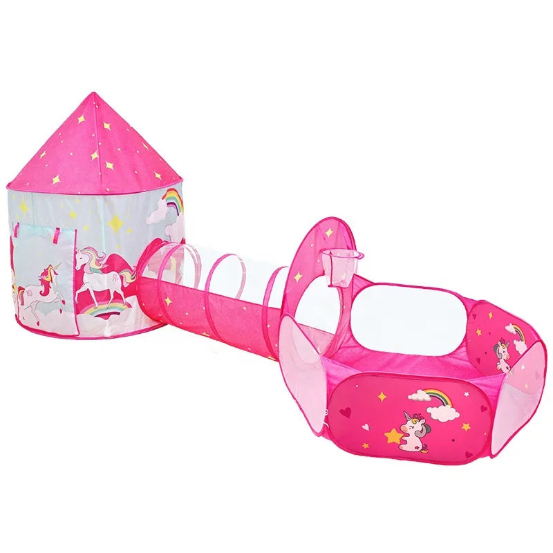Indoor Outdoor Children's Tent Unicorn Three-piece Playhouse Portable Folding Girl's Indoor Ocean Ball Pool Play Tent