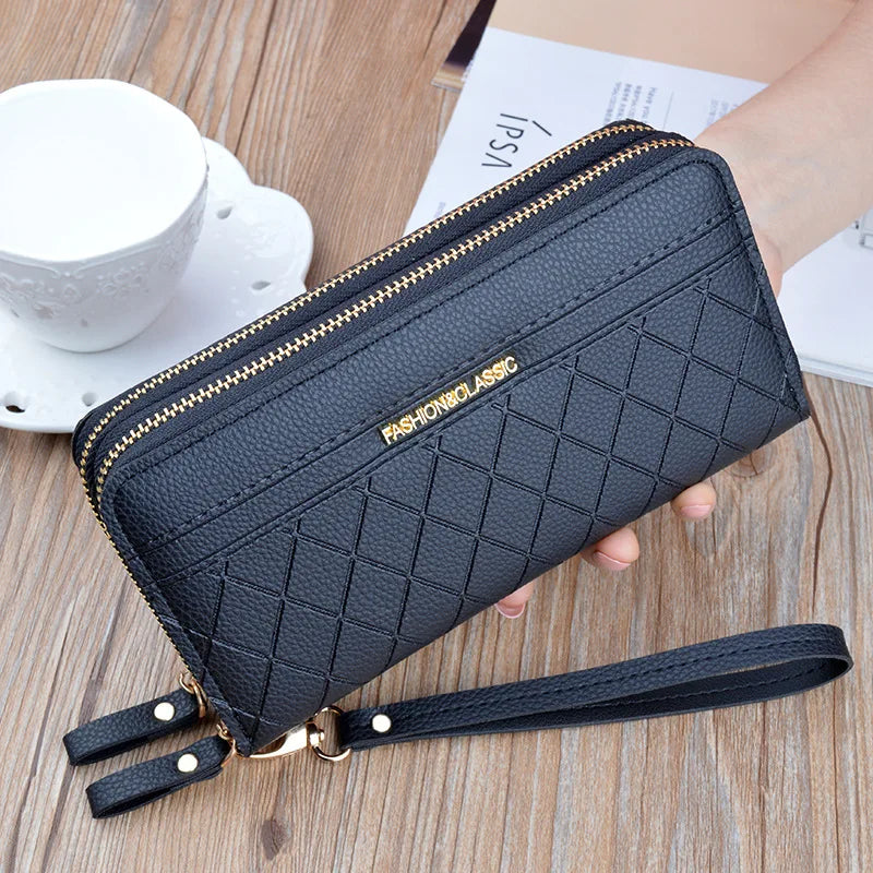 Women's Large Capacity Long Clutch Wallet Chain Decoration Geometric Pattern Card Holder Phone Pocket Polyester Lady Purse