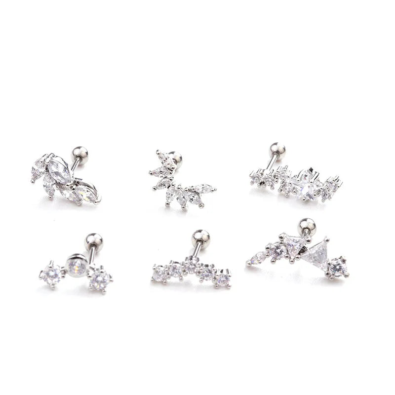 Wholesale Stainless Steel Zircon Hot Selling Ear Piercing Flower Cartilage Tragus Earring Ear Stud Jewelry for Women