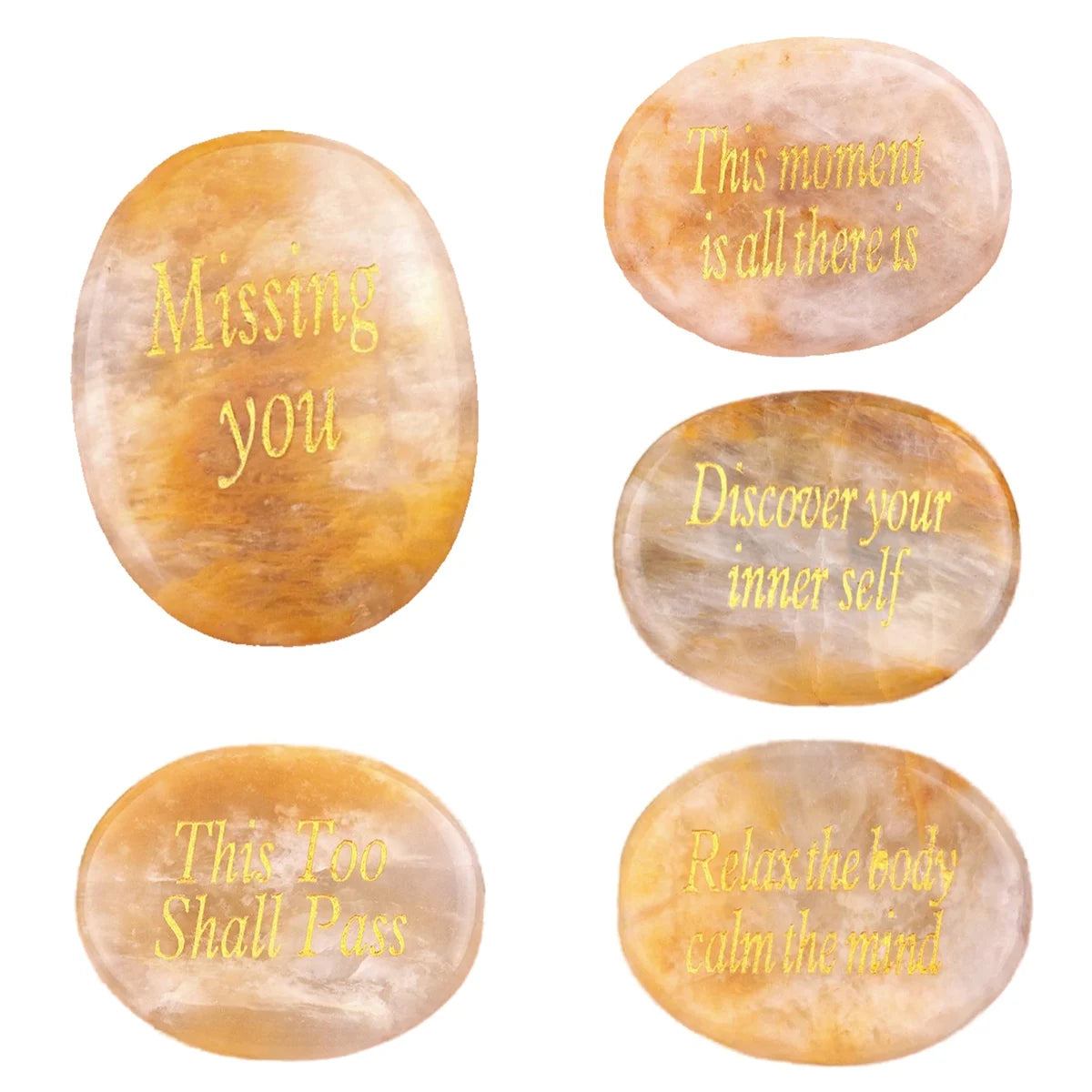 Hot Sale Natural  Yellow Jade Engraving Inspiration Words Healing Lucky Stone Best Gift to Comfort Good Friends
