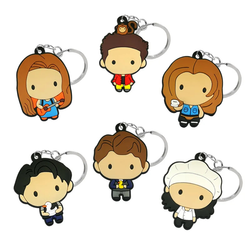 Rubber Key Chain Friends Cartoon Figure Keyring Trend Movies Character Key Holder Charms for Women Men Keys Wallet Bag Pendants