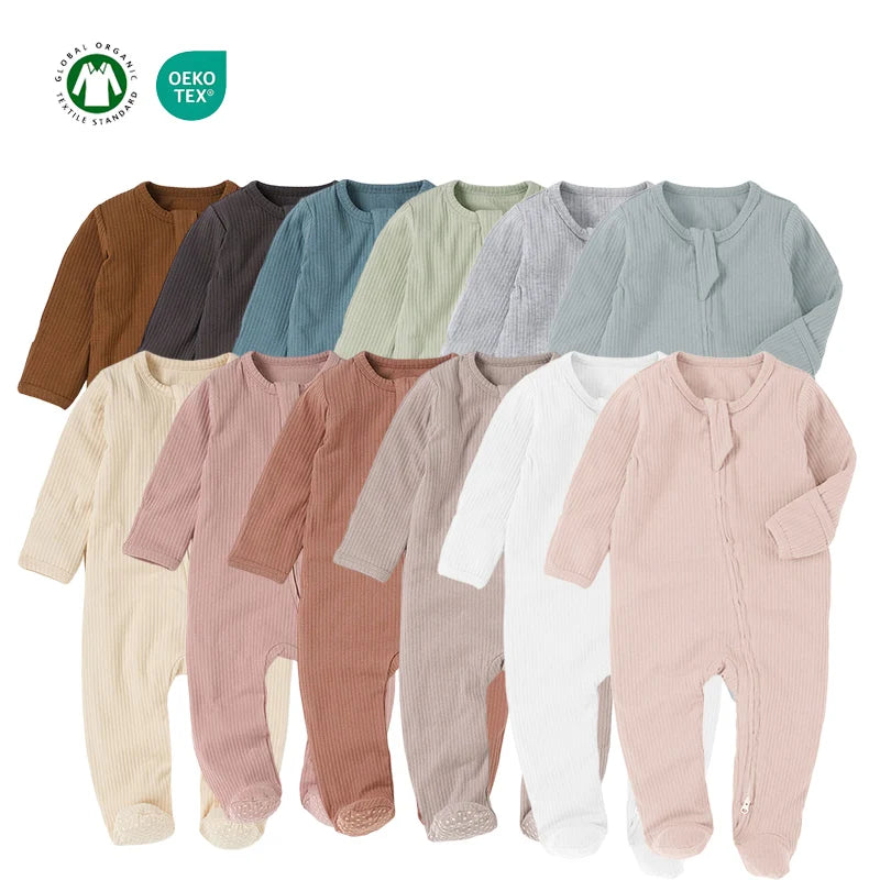 Cotton Knitted Baby Boy Spring Clothes Romper Autumn Footed Infant Sleepsuit Infant Bodysuit Clothing Ribbed Pajamas